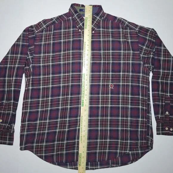 Tommy Hilfiger Mens Purple White Green Plaid Long Sleeve Button Up Shirt Size XL - Picture 12 of 12